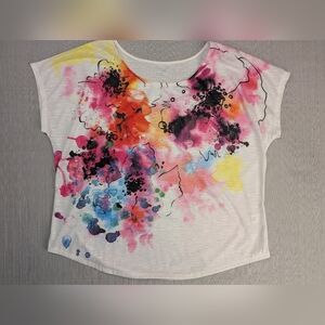 APT. 9 Women's 1X Multicolor / Watercolor Abstract Print Studded Short Sleeve